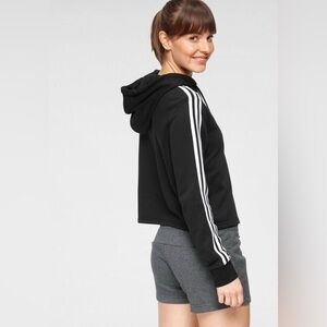 Adidas Black Tri Stripe Cropped Hoodie Medium